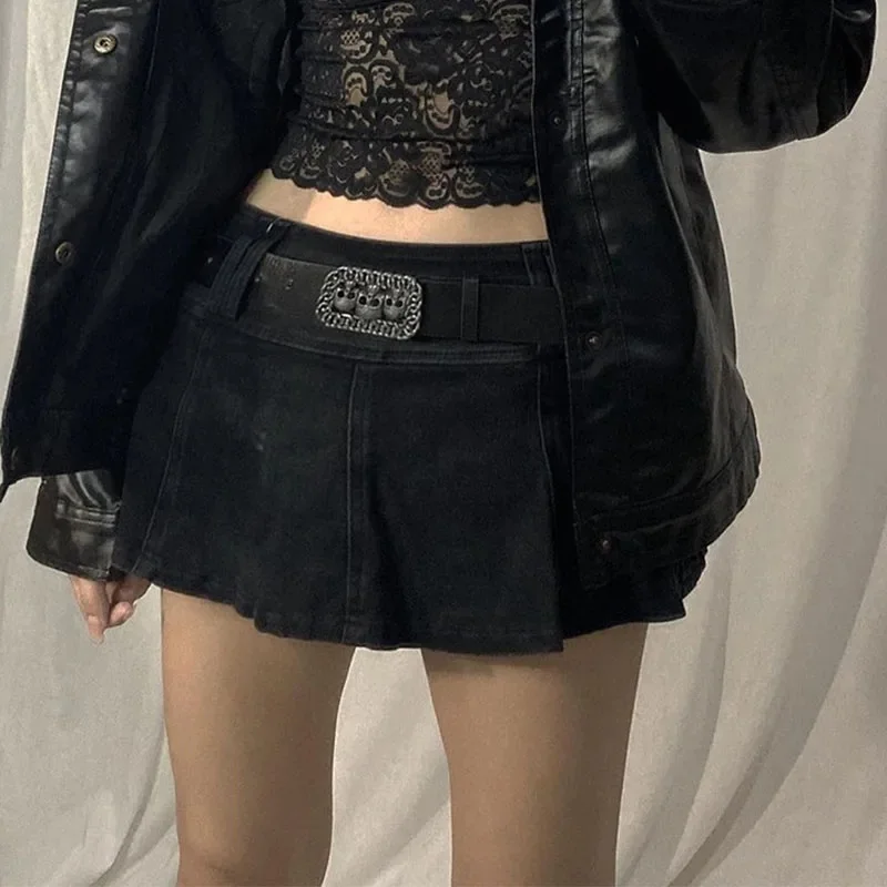 New Summer Women's Gothic Mini Skirt with Low Waist Black Pocket Patch A-line Skirt Aesthetic Harajuku Tight Pants Outdoor Dress