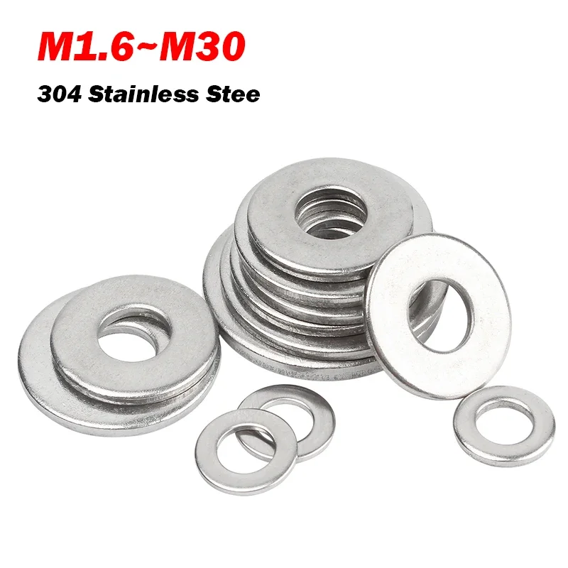 Large Flat Washer M1.6 M2 M2.5 M3 M4 M5 M6 M8-M22 304 Stainless Steel Big Metal Gasket Meson Plain Washers Thickn 0.3mm-4mm