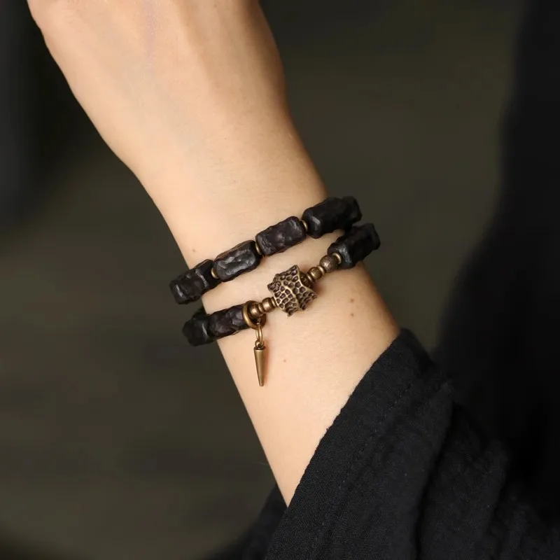 Texture Double Layer Black Sandalwood Bead Bracelet Female