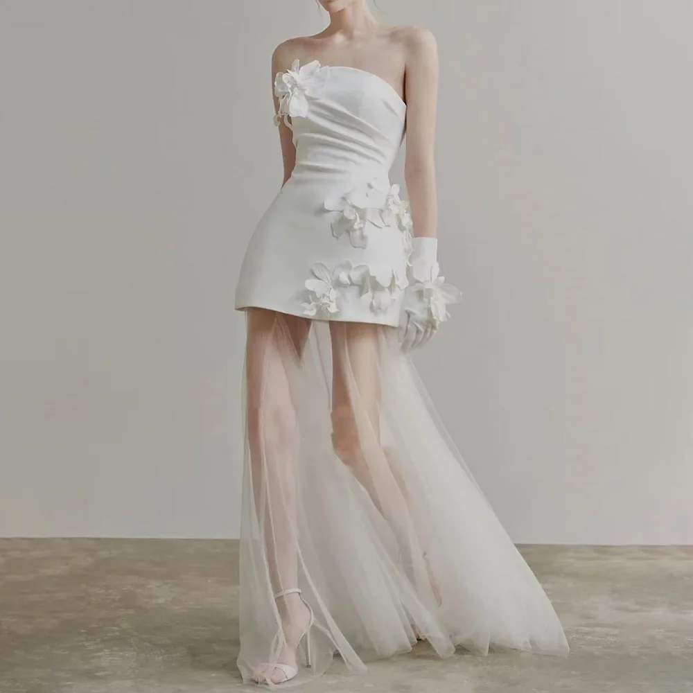 

Customized Exquisite Boat-neck Wedding Gown Charming Flower Wedding dress Sleeveless Short Bridal Dresses Vestidos De Noiva