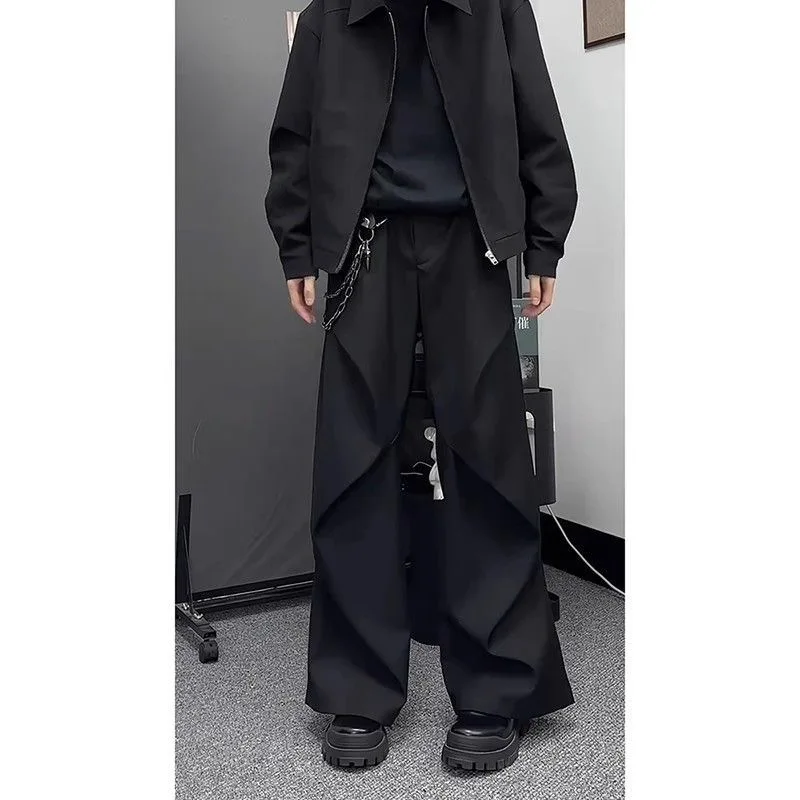 ARENS الذكور السراويل سبليت مطوي الماس على شكل فضفاض عادية واسعة الساق بنطلون واسعة الساق ثلاثي الأبعاد ملابس رجالية الصيف