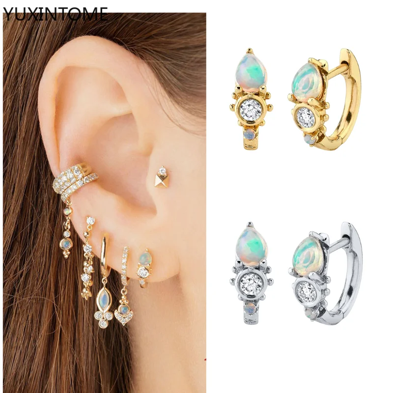 Trend 925 Sterling Silver Ear Needle White Crystal Hoop Earrings For Women Piercing Retro Earrings party Jewelry Accessories