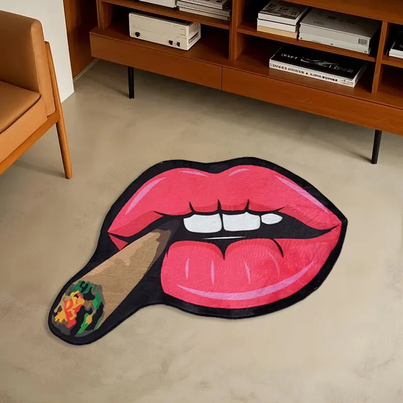 Fashion Red Lips Shaped Floor Rug, Hip Hop Creative Mouth Non Slip Fluffy Mat, Unique Irregular Decorative Carpet for Dorm Room