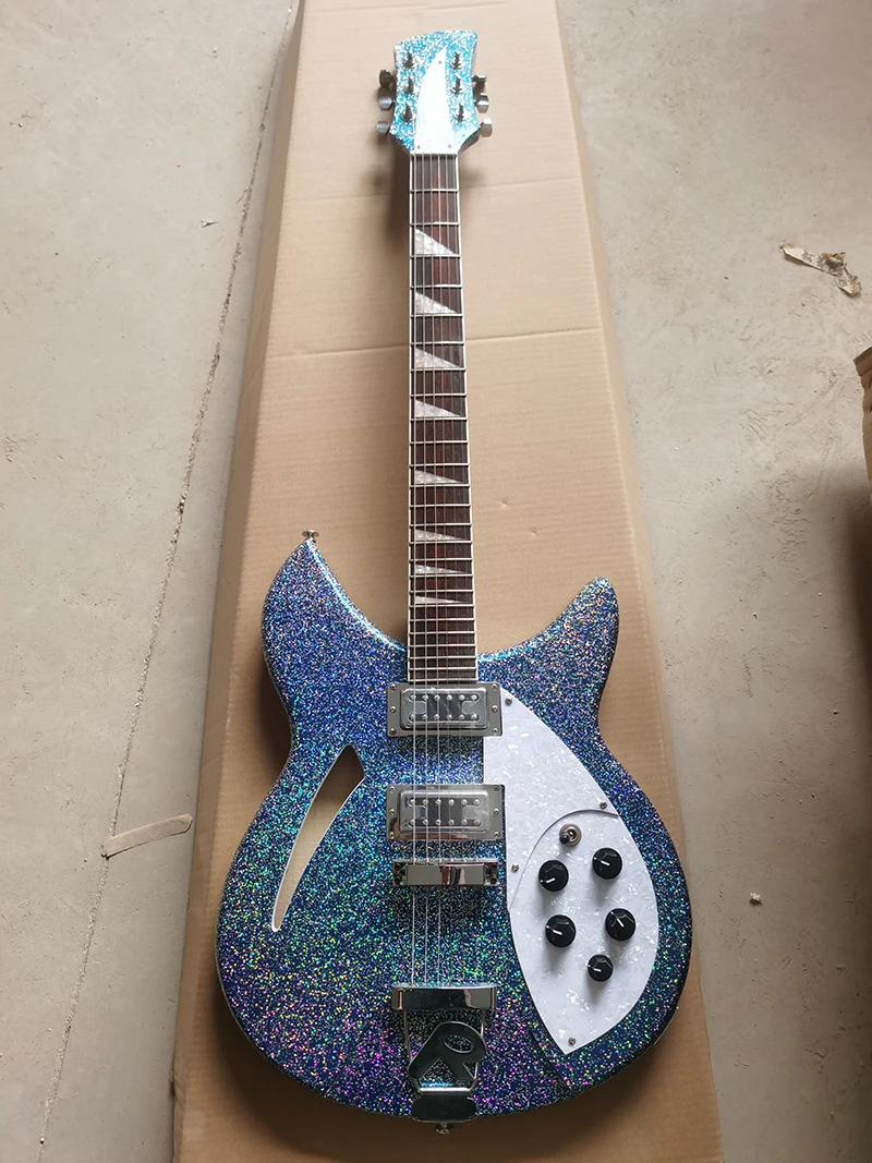 in stock6-string silver powder large grain 360 Ri ckenbacher electric guitar, all silver powder before and after the body, fast