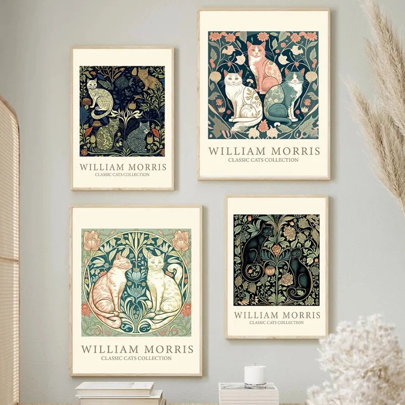 William Morris Black Cats Animal Flora Flowers Posters and Prints Canvas Printing Wall Art Picture for Living Room Home Decor