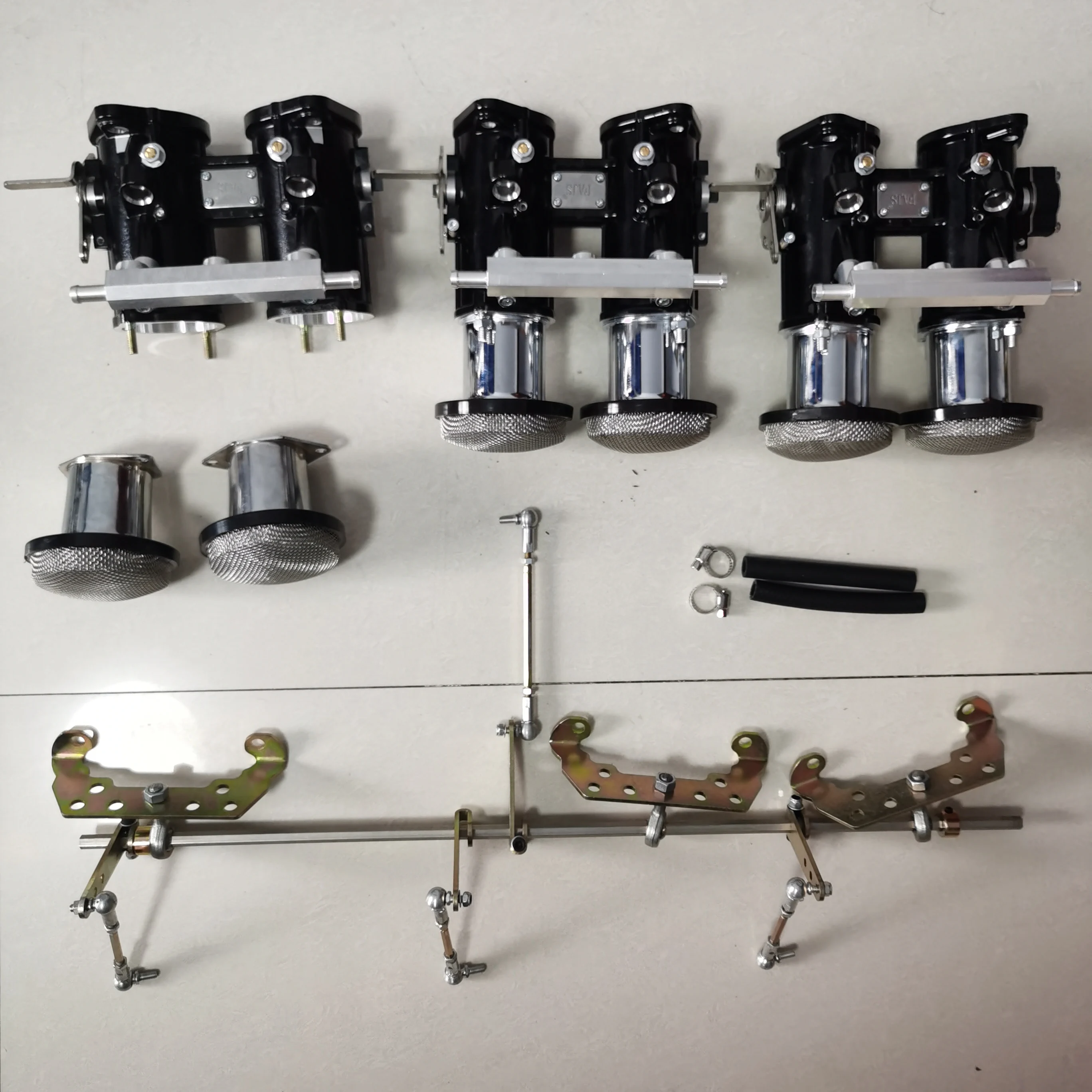FAJS NO TZ5-3-3-6 Three 45DCOE Throttle Bodies Conversion Kit for In-line 6-cylinder Engine and Top Rod Linkage,without Manifold