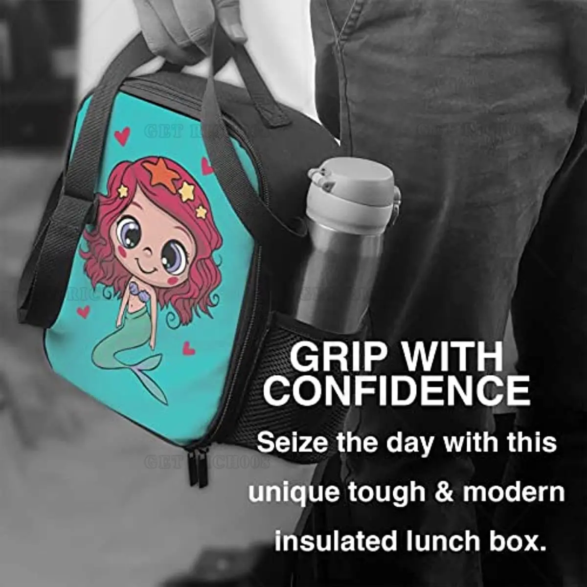 Lunch Box borsa termica per il pranzo per ragazze borsa per il pranzo ragazza sirena carina con tracolla scuola Bento Lunch Box per bambini adolescenti