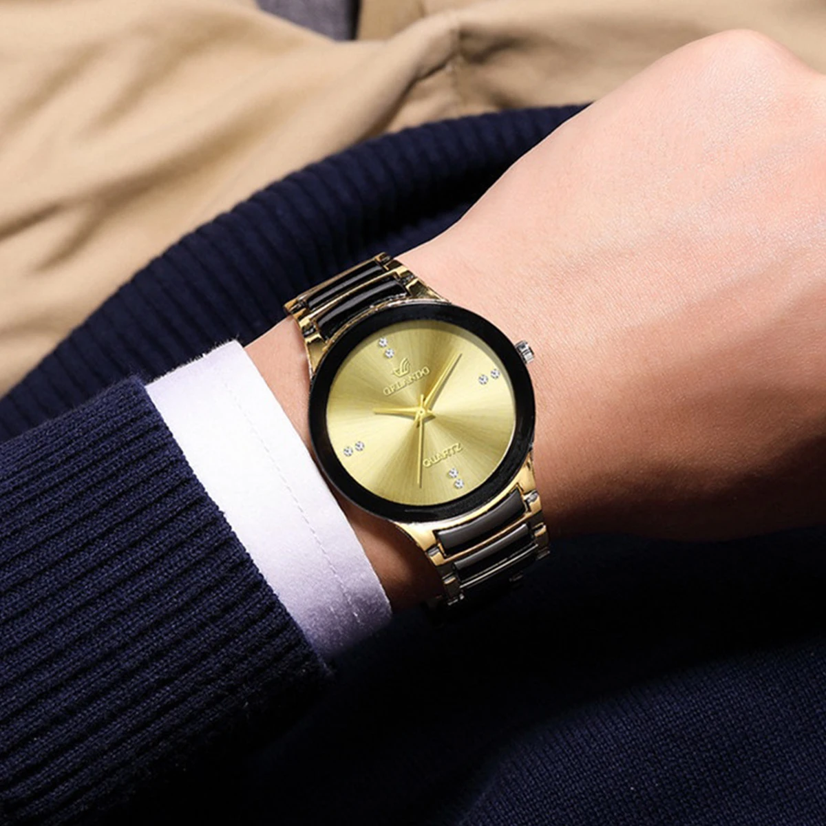 1/3 個の高級メンズビジネス腕時計ファッションステンレス鋼ストラップクォーツ腕時計リロイ Hombre