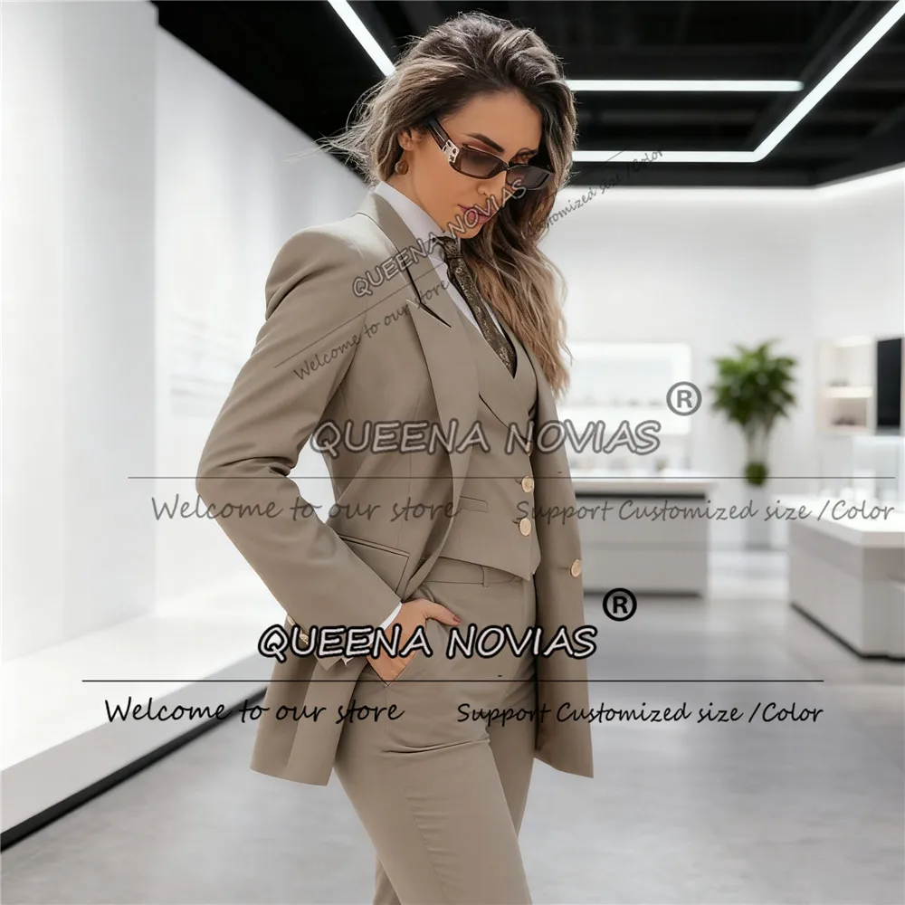 

Классические однотонные женские костюмы для пилузи, комплект из трех предметов, двубортные женские пиджаки, женские смокинги по индивидуальному заказу, элегантные