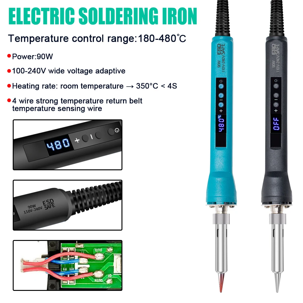

90W Electric Soldering Iron Adjustable Temperature Digital Display Electronic Welding Repair Tools With Solder Tin Iron Tips