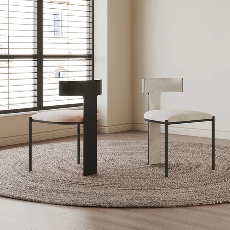 

Elegant Stylish Dining Chairs for Living Room Durable Kitchen Chair with T-shape Back Modern Home Hotel Steel Frame Table Chair