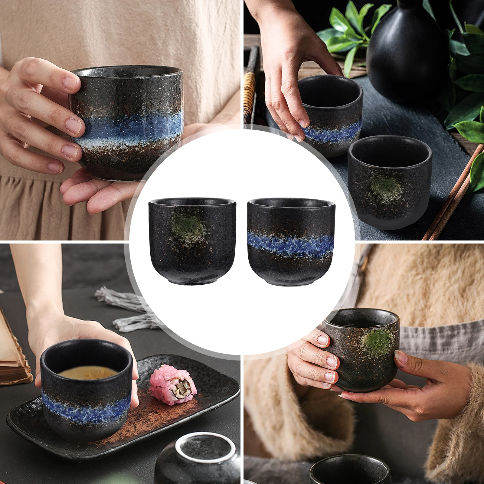 

2Pcs 200Ml Japanese Style Colorful Ceramic Cup Creative Design for Coffee Milk Juice Drinkware Reusable Home Office Hotel Use