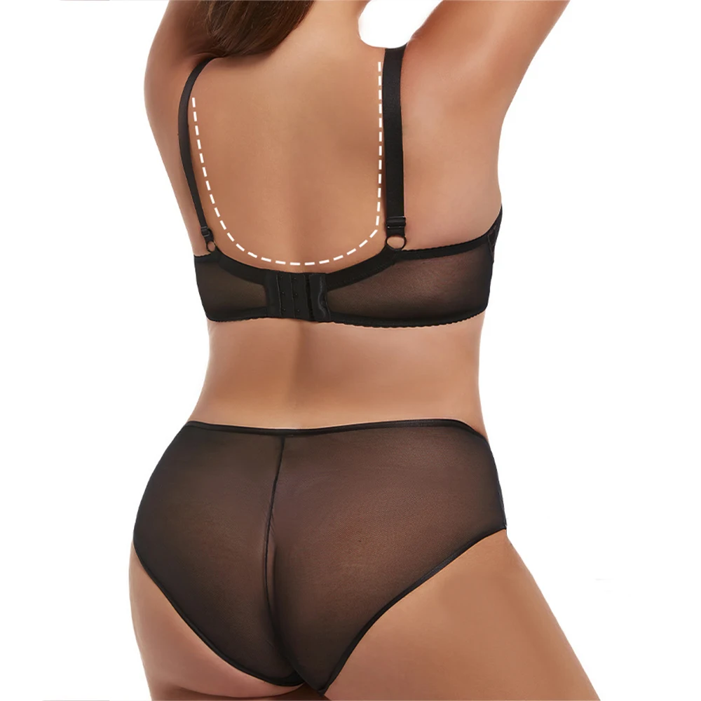 Womens Lace Bra Set Thin Bra with Panties Unlined Cup Supportive Underwire Female Plus Size Lingerie 34 36 38 40 42 DD E F FF G