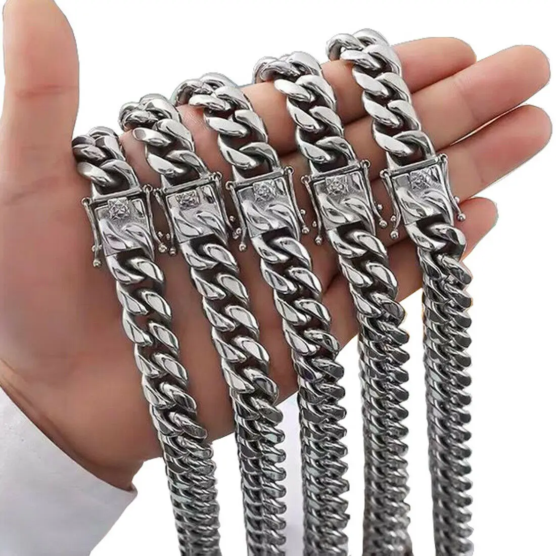 8/10/12/14/16/18mm Silver Color 316L Stainless Steel Curb Cuban Link Chain Necklace Jewelry for Men Women Gift