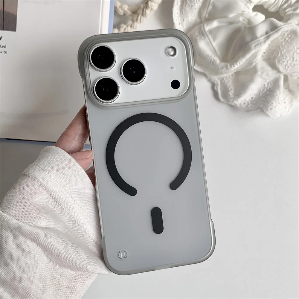 حافظة هاتف رفيعة للغاية غير لامعة لهاتف Magsafe بدون إطار لهاتف iPhone 17 15 16 Plus 14 13 12 11 Pro Max غطاء بلوري للشحن اللاسلكي