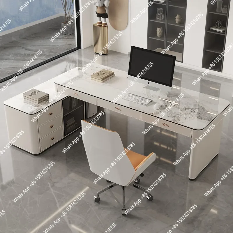 Oo Modern Light Luxury High-end Saddle Leather Desk Company Front Desk Reception Living Room Learning Corner Desk