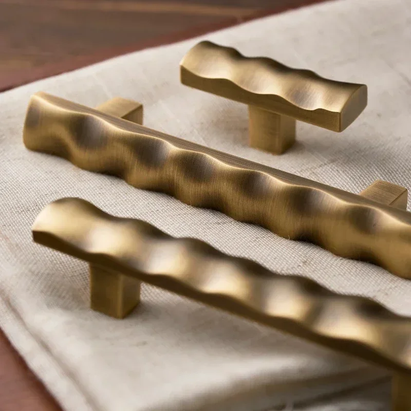 Hardware Furniture Knobs Bronze Drawer Pull Brushed Gold Pure Brass Handle Wave Shaped Kitchen Wine Cabinet Wardrobe Door Handle