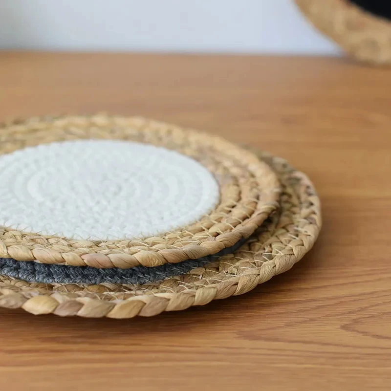 Natural Woven Cotton Table Coaster Round Heat Insulation Cup Mat Anti-scalding Placemat for Coffee Tea Cups Home Dining Table Pr