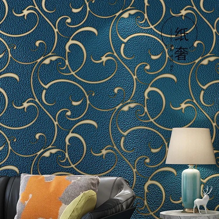 Wallpaper large pattern TV background wall wallpaper 3D three-dimensional relief thickened deerskin velvet wallpaper
