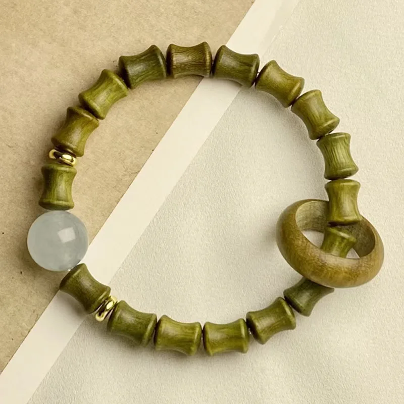 Natural Green Sandalwood Square Bead Bracelet Bamboo Sugar Hand String Men's and Women's Buddha Beads Couple's Wen Play Jewelry