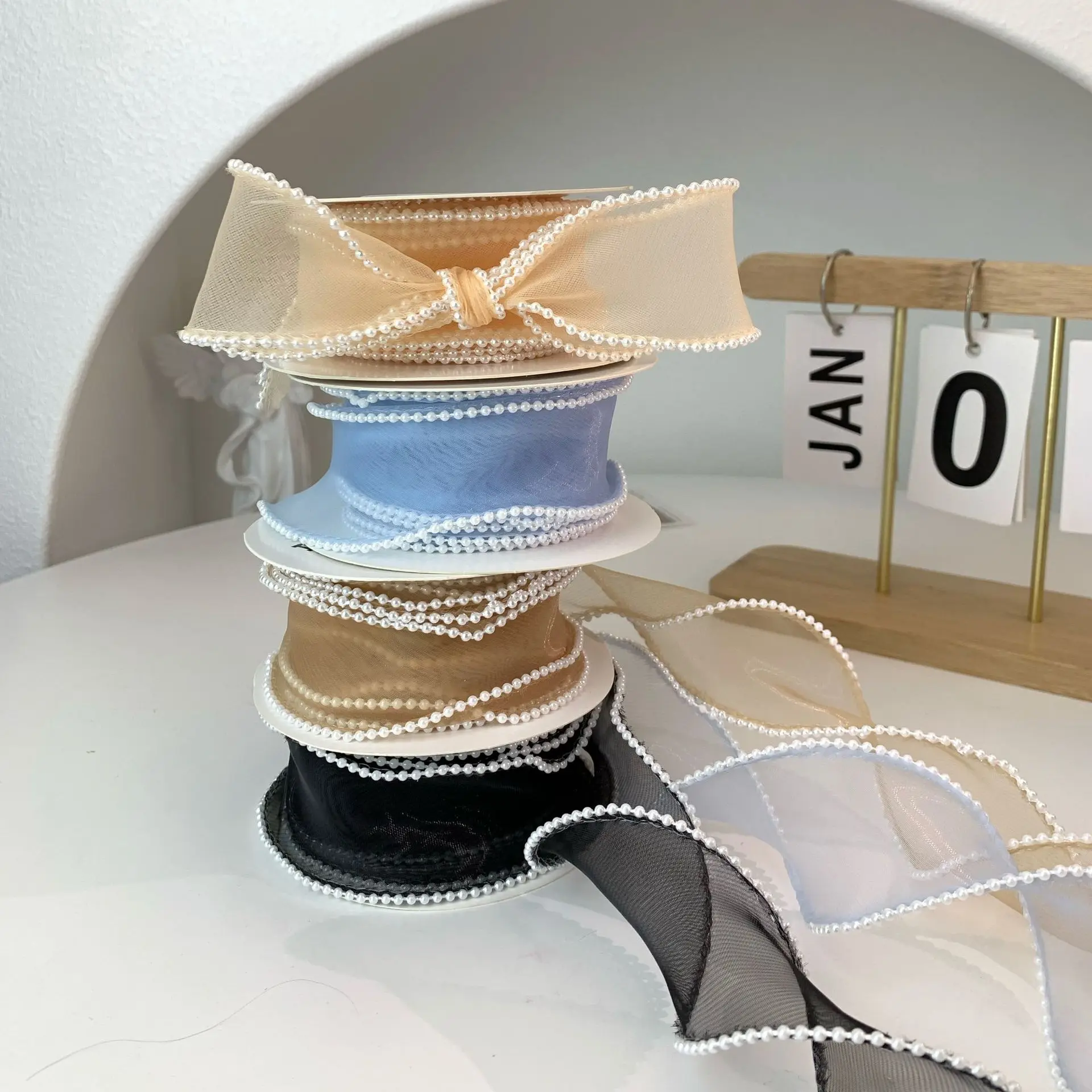 5Yards/4cm cross-border 6cm pearl ribbon, colorful wavy fishtail yarn cake circumference decorative yarn, dessert packaging A004