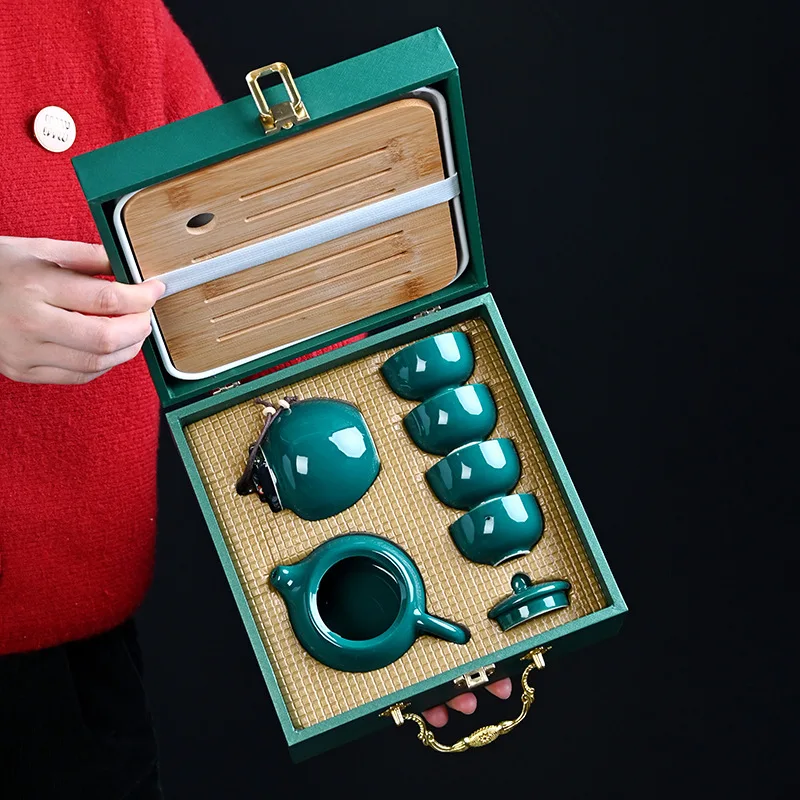 Ding kiln kungfu tea set complete set including tea tray with gift box ceramic teapot gift high-end