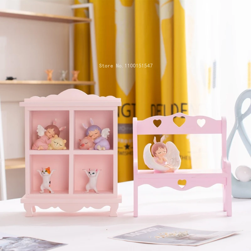 Girl Heart Pink Shelf Doll Storage Rack Display Stand Desktop Storage Cabinet Wooden Blind Box Storage Box Finishing Box