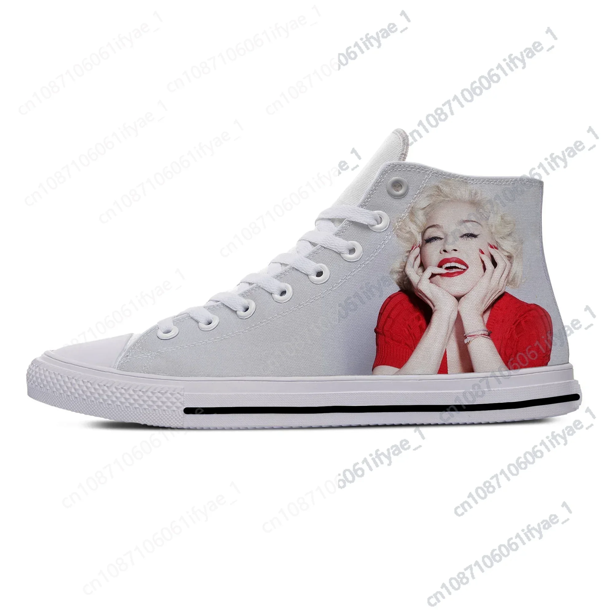 Madonna Pop Singer, homens e mulheres, sapatos casuais, verão quente fresco, moda música popular, top alto, sapatilhas masculinas mais recentes, sapatos de tabuleiro clássicos