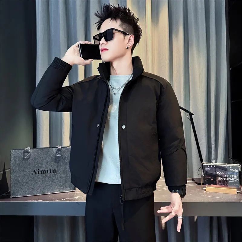 

Утепленная хлопковая куртка Slim Fit для мужчин, размер XS, с воротником-стойкой, теплая, молодежная, модная, для повседневной носки, с длинными рукавами