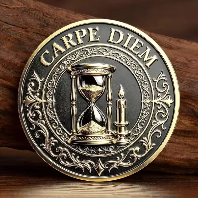 Memento Mori Carpe Diem Grim Reaper Hourglass Gold Plated Metal Coin Stoicism Philosophy Collectible Commemorative Token view 4