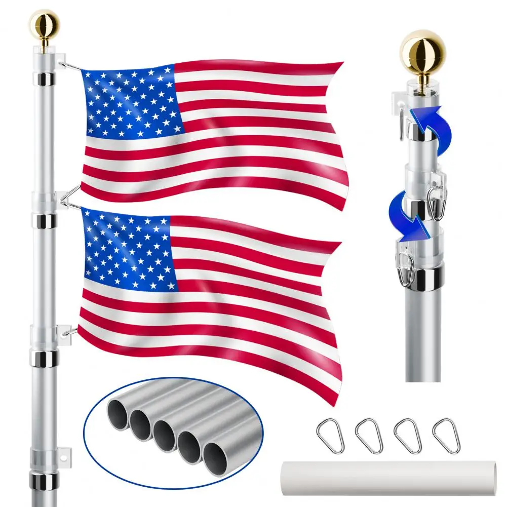 

Stainless Steel Flag Flag Pole Guide Banner Five Sections Rod Garden Flag Pole Outdoor Residential House Porch