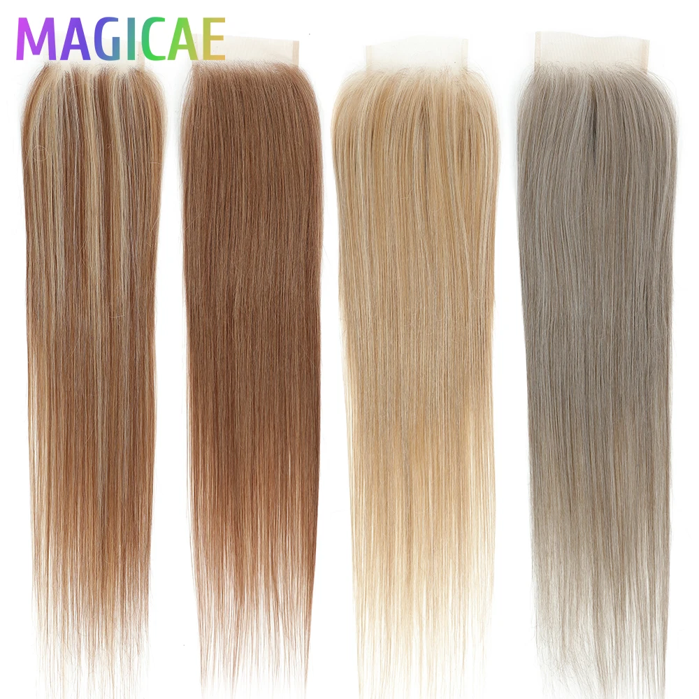 

Magicae 4X4 Piano Blond 27/613 Прямая кружевная застежка 22 дюйма Природный коричневый изюминка Синтетическое термостойкое прозрачное кружево