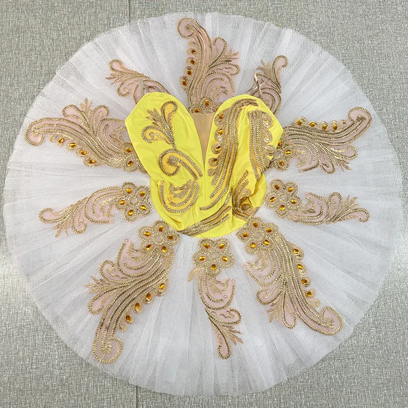 Akeylia Yellow gold professional ballet tutu dress women Nutcracker performance pancake tutu classical girls BLST20130