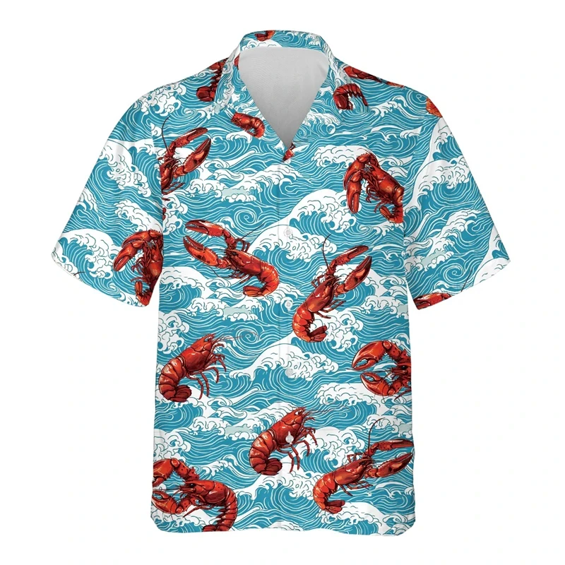 

Hawaiian Lobster Anchor Men's Shirts Fashion Comfort Casual 3d Seafood Print Beach Short Sleeve Shirt Summer Men Clothing