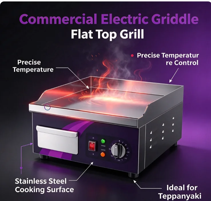 Commercial Electric Griddle Flat Top Grill Multifunctional Cooking Machine for Hand Pancake, Steak, Noodles Street Stall Use