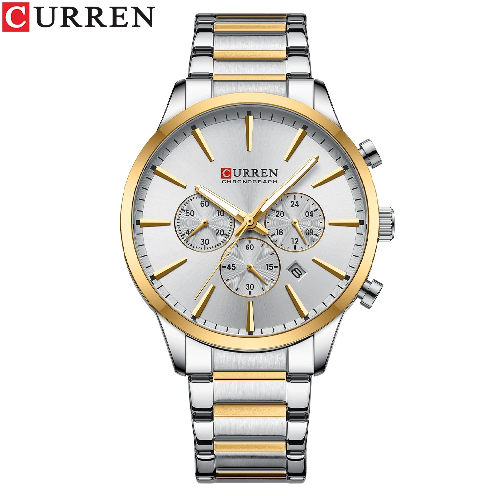 CURREN Casual Sport Uhren Herren Quarz Chronograph Edelstahl Armband Armbanduhren mit Datum Männliche Uhr 7