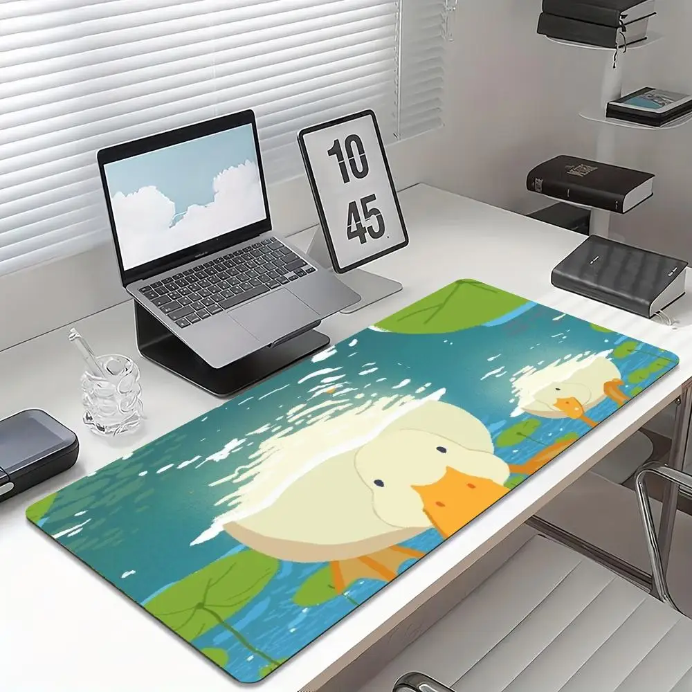 Large Desk Pad Cute Duck Lotus Pond Gaming Non Slip Rubber Lock Edge Extended Keyboard Computer Laptop Office Desktop Game