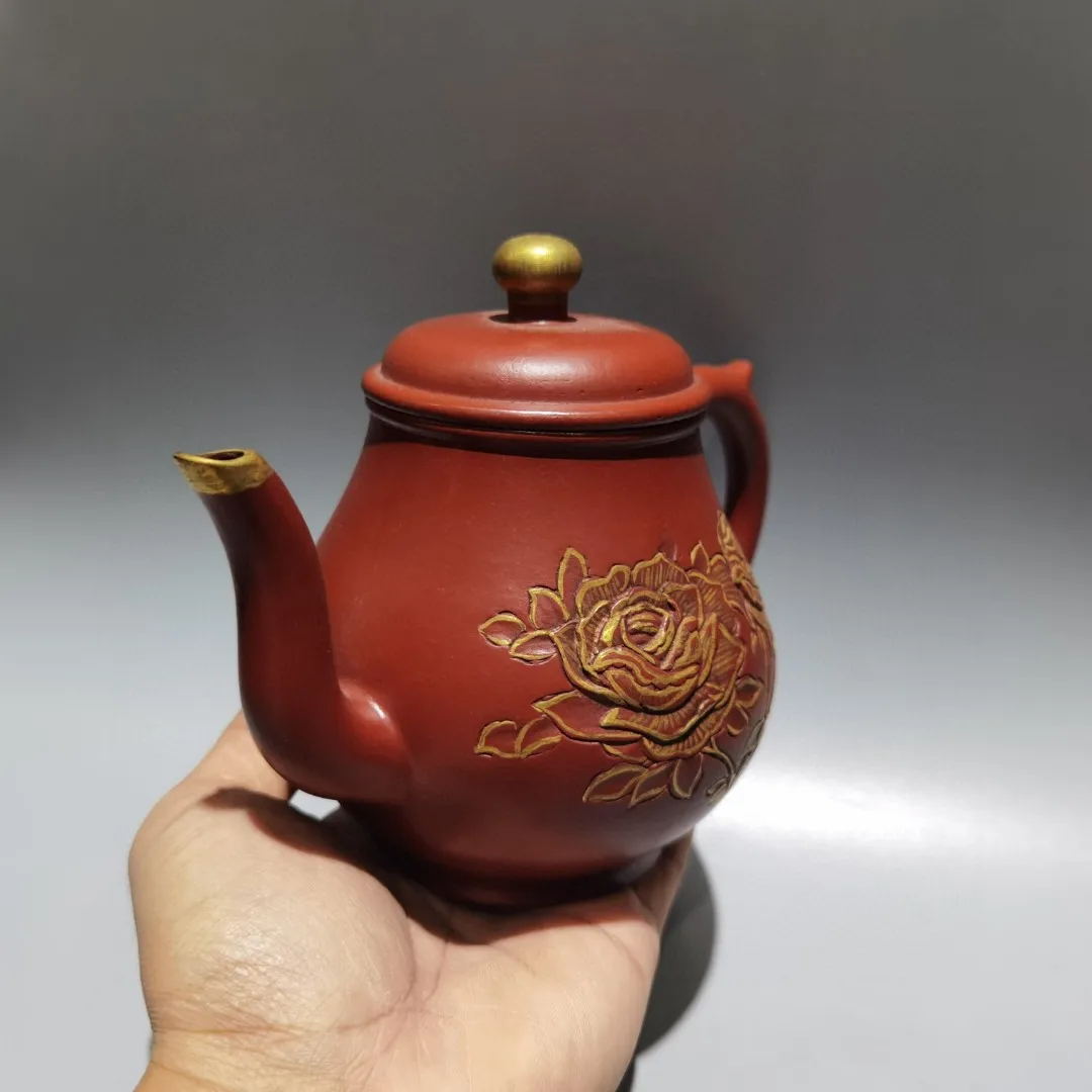 Purple Clay Teapot Raw ore red mud Gold stroke Peony flower pot kettle Teapot Flagon  Tea Ceremony Sample Tea