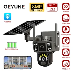 4K 8MP Solar Camera 4G SIM /WIFI Security Outdoor Dual Lens 3 Screens Recording Humanoid Tracking Color Night Vision PTZ Cam
