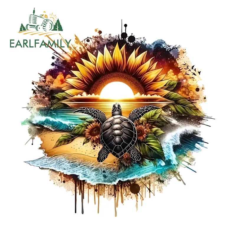 EARLFAMILY Sunflowers and Turtles Car Sticker Waterproof Occlusion Scratch Vinyl Decal Suitable for Motorcycle Windows Trunk