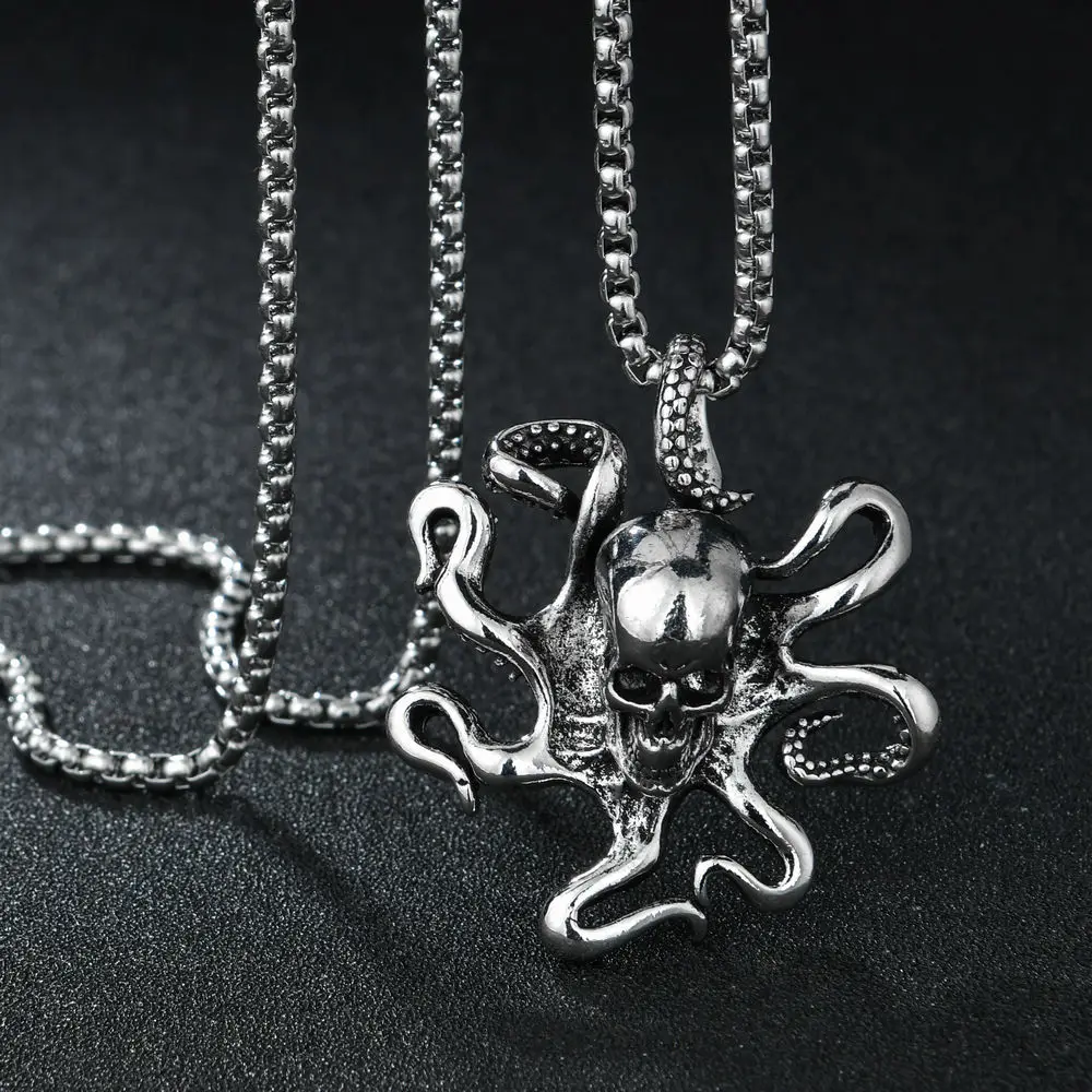 New Fashion Octopus Sea Monster Pendant Sweater Chain Necklace For Trendy Women Men Party Birthday Personality Punk Jewelry Gift