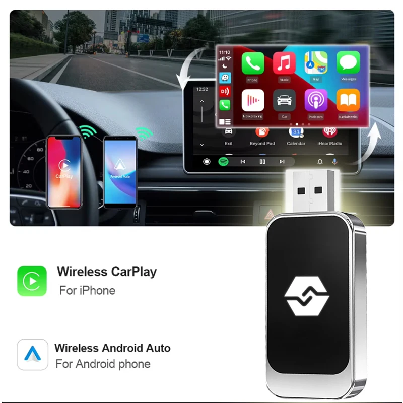 

Wireless Carplay Adapter & Android Auto Wireless Adapter 2 in 1 Wireless Dongle for Wired Carplay Car with iOS 12+ / Android 11+