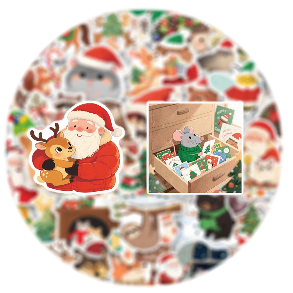 

10/30/50/100pcs Funny Cute Christmas Animal Stickers Cartoon Penguin Squirrel Fox Decals Guitar Luggage Bike Phone Sticker Decor