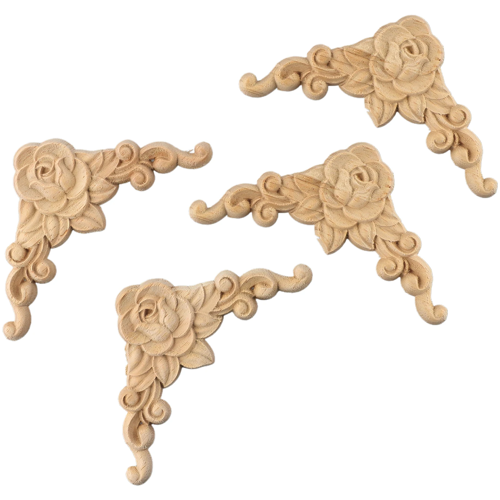 12/8/4 Pcs Natural Floral Wooden Figurine Craft  Wood Carved Corner Appliques Frame Walls Door Furniture Woodcarv Decorative