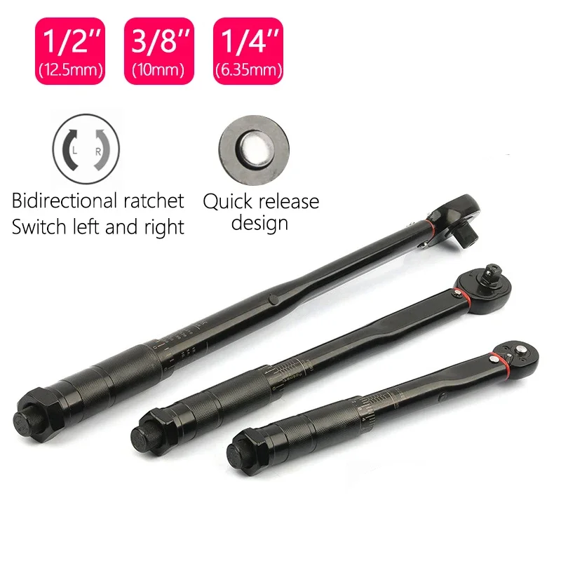 3-230N.m Torque Wrench 1/2'' 3/8'' 1/4'' Adjustable High Precision Round Tube Torque Wrench Bicycle Car Automotive Hand Tools