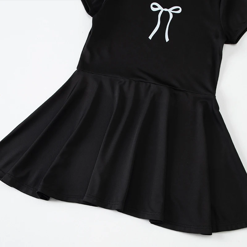 1/3-teiliges Mädchen-Sommerkleid, bequemes Freizeitkleid, süßes und niedliches Kleid mit Schleifendruck, Plissee-Kleid, Rundhals-Knielanger Rock – Detail 21