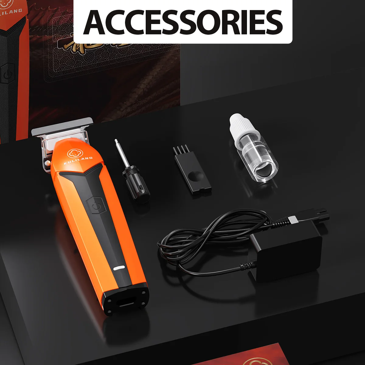 KULILANG R55F Orange Professional Line Trimmer Electric Cordless Hair Trimmer Hair Salon Low Noise Quality Men's Hair Clipper
