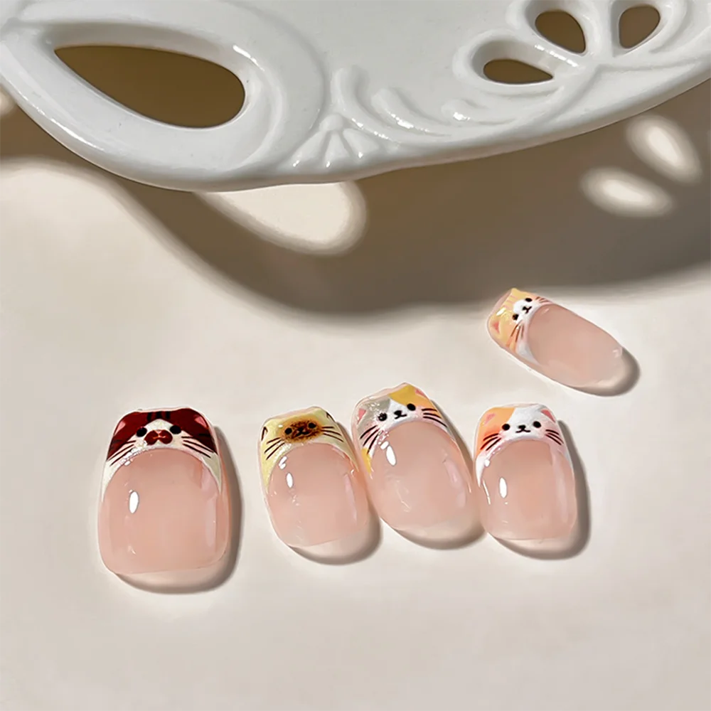 1-2 Stück 5D Kawaii Katzen-French-Nagelaufkleber Y2K Süße kleine Katzen-Nagelsticker 8*10cm Niedliche Katzen-French-Nail-Art-Slider-Dekoration 8R$ – Detail 2