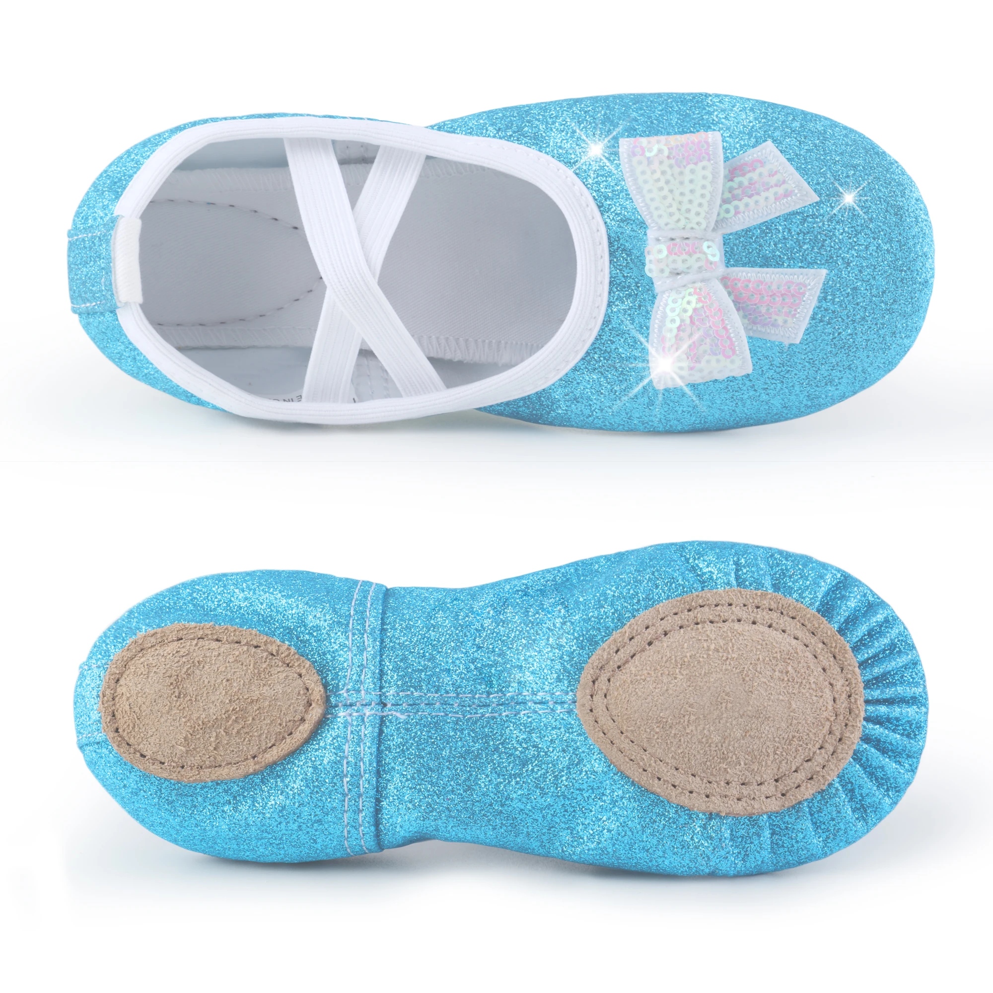 2 paia di scarpe da balletto con suola divisa e glitterate, scarpe da balletto morbide e traspiranti per ragazze, bambini/bambini con fiocco