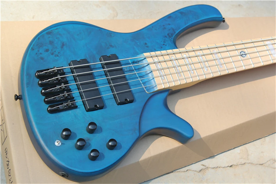 Flyoung 5 Strings Dark Blue Electric Bass Guitar with Black Hardware,Active Circuit,Offer Customize